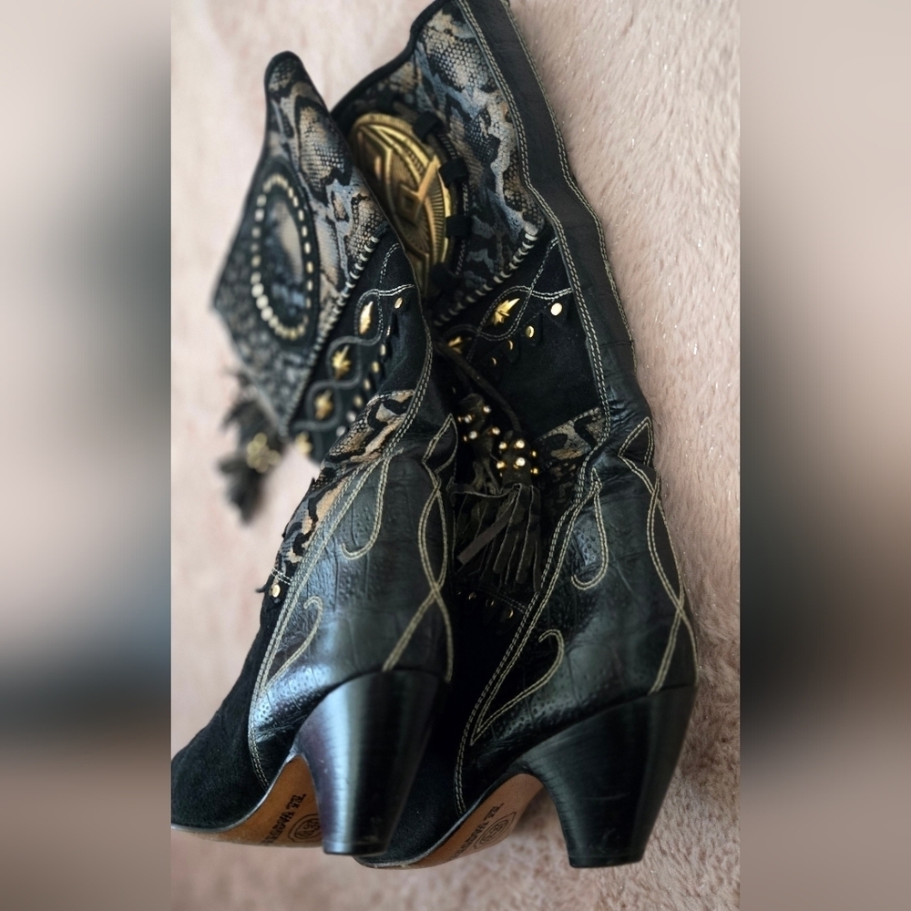 El Vaquero Black and Gold Women's Western Cowboy Cowgirl Boots - Picture 4 of 8